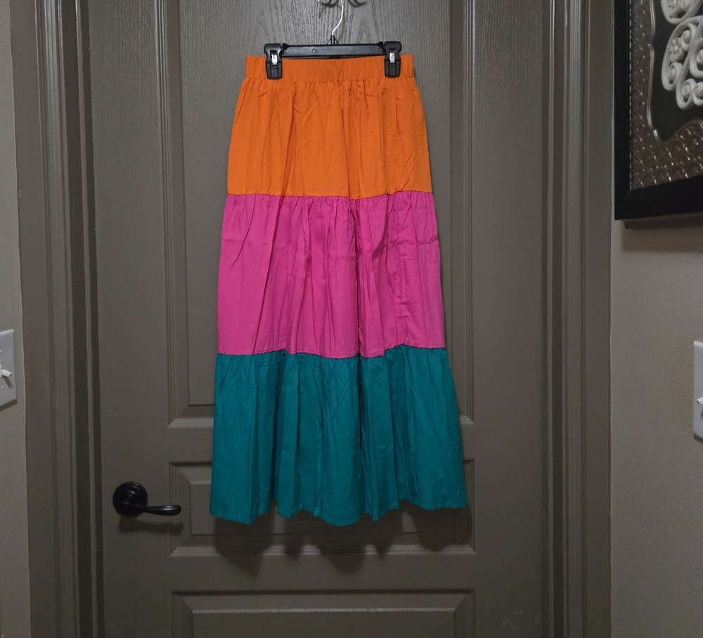 Elegant Maxi Skirt in Orange and Pink